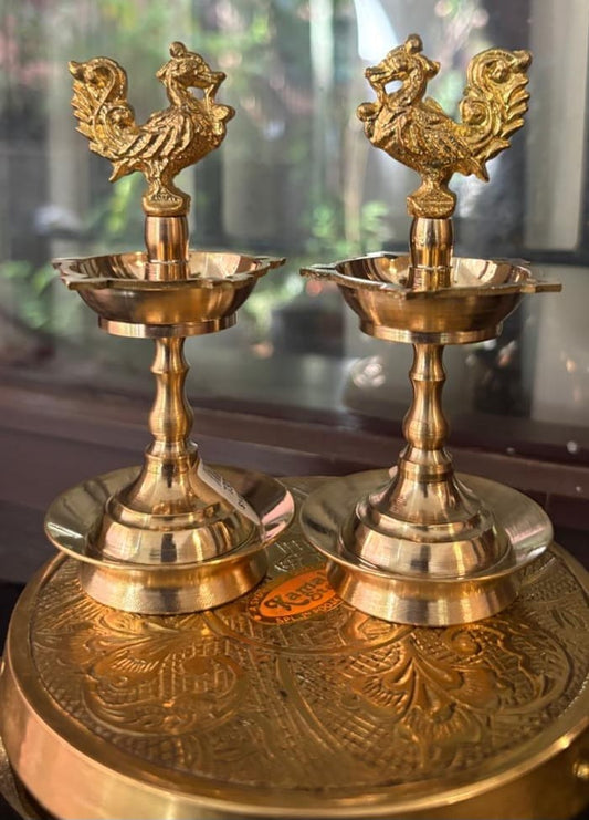 Brass Annapakshi Kuthu Vilakku Pair wt 280gms ht 6 inch /Brass