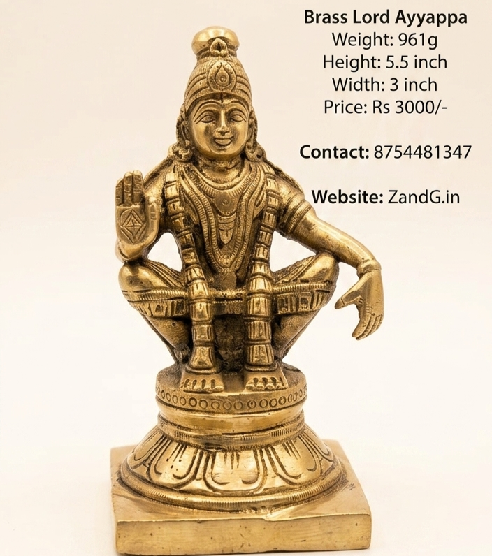 Brass Lord Ayyappa
Weight: 961g
Height:5.5 inch
Width:3 inch
Price:Rs3000/